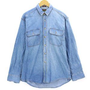 Vintage Cleve Shirtmakers Men's Retro Blue Denim Button Up Long Sleeve Shirt 90s